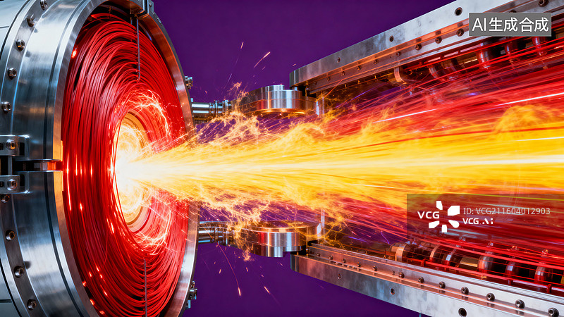 【AI数字艺术】高能粒子加速器的粒子束景象图片素材