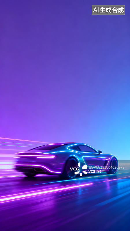 【AI数字艺术】霓虹光轨中的未来跑车疾驰图片素材