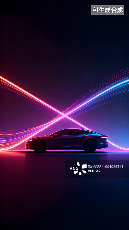 【AI数字艺术】霓虹光轨中的未来感轿车图片素材