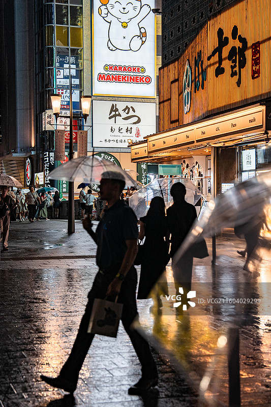 日本大阪心斋桥道顿堀商店街夜景街景图片素材