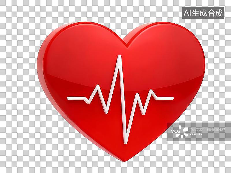 【AI数字艺术】3D心脏与心电图心跳脉搏心形，免扣元素图片素材