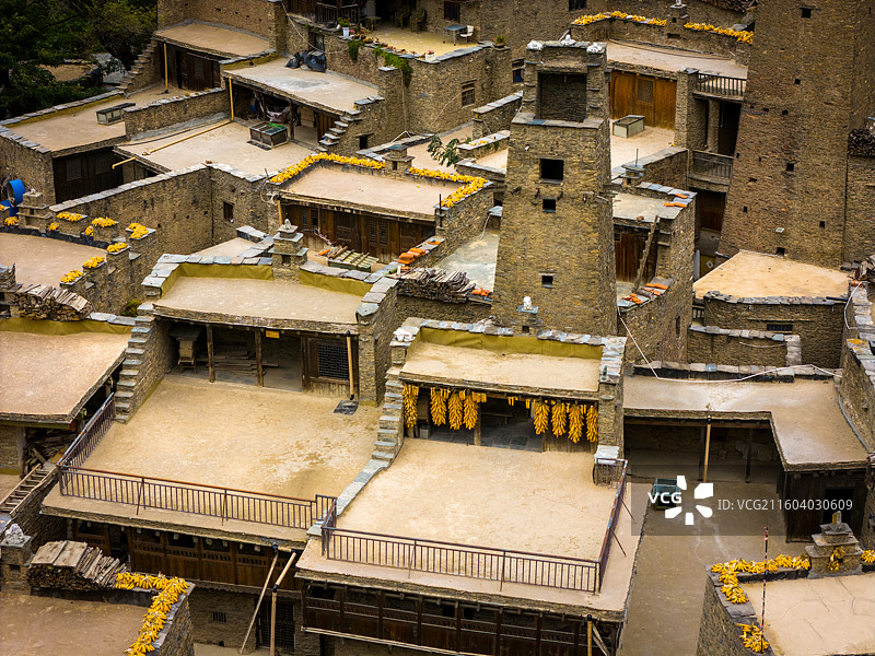 川西G317国道-四川省阿坝州理县桃坪羌寨航拍图片素材