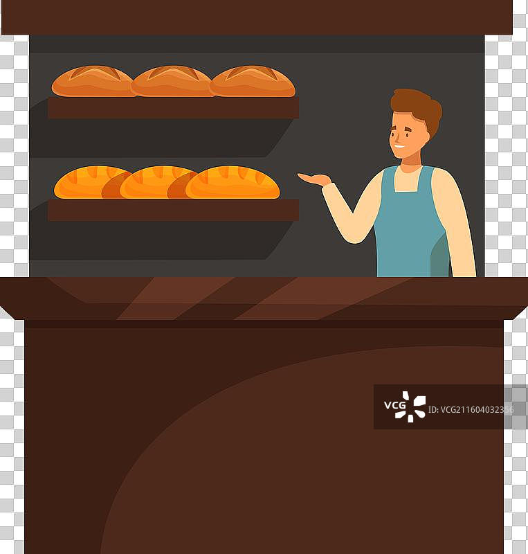 面包师在面包店柜台展示新鲜出炉的面包图片素材