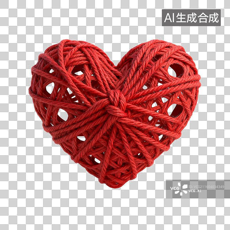 【AI数字艺术】3D渲染红色毛线心形缠结，心，缠绕的，爱情，缠绕，心脏图片素材