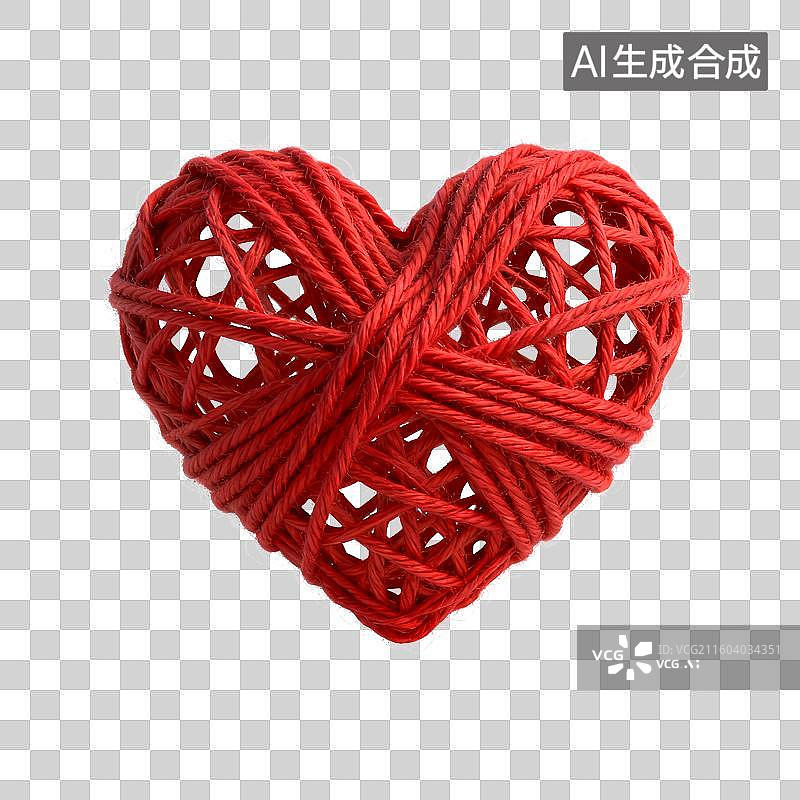 【AI数字艺术】3D渲染红色毛线心形缠结，心，缠绕的，爱情，缠绕，心脏图片素材
