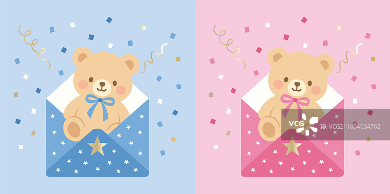 信封里可爱的小熊插画图片素材