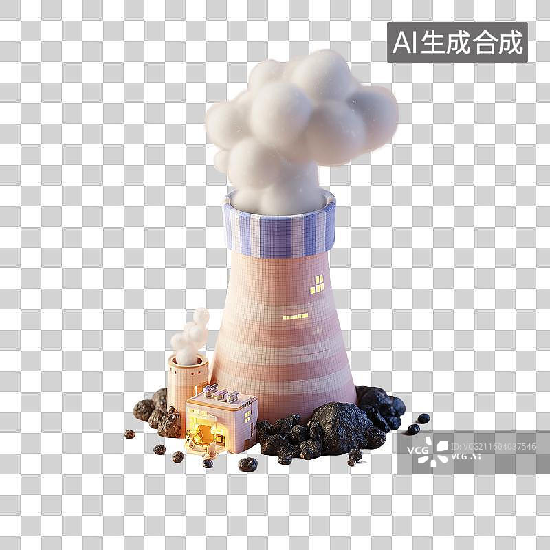 【AI数字艺术】黏土风格发电厂3D场景图片素材