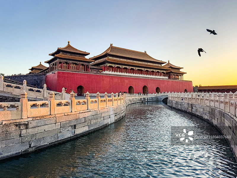 故宫金水河与午门日落图片素材