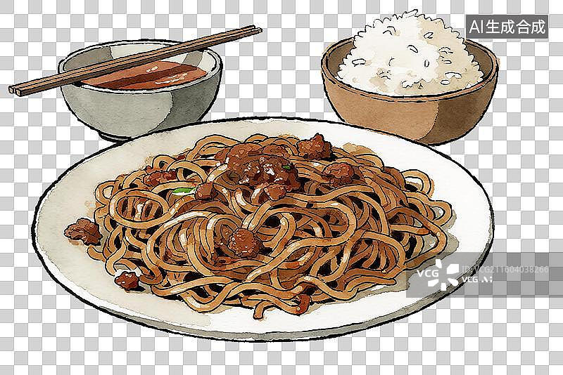 【AI数字艺术】一盘蚂蚁上树和米饭汤图片素材