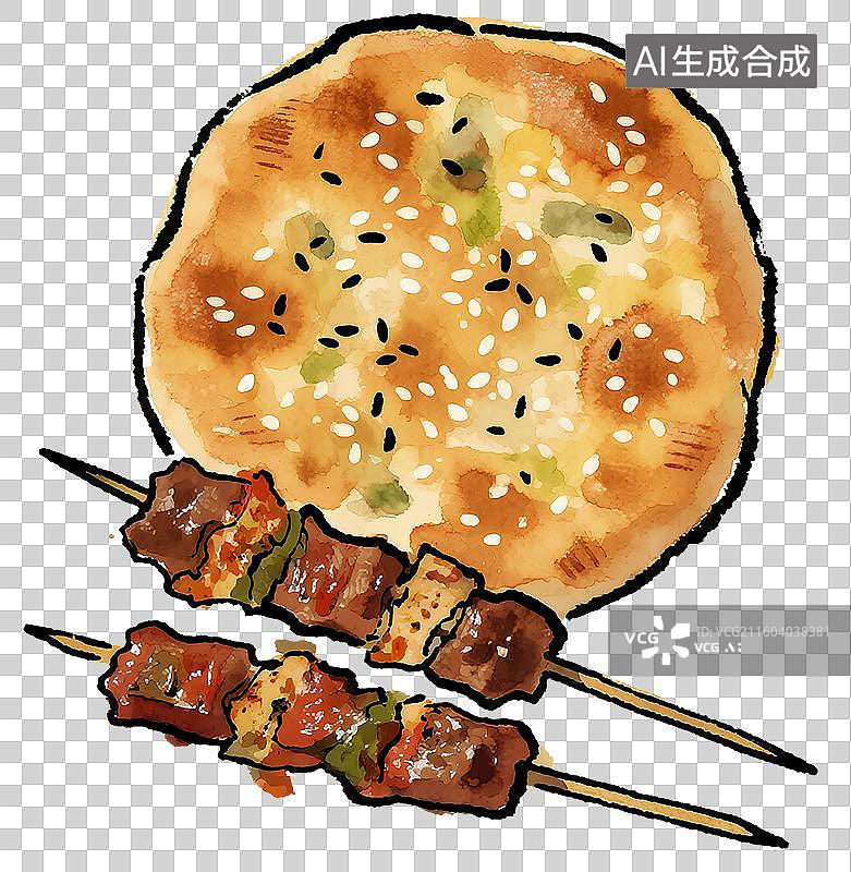 【AI数字艺术】一个烤馕和两根肉串图片素材