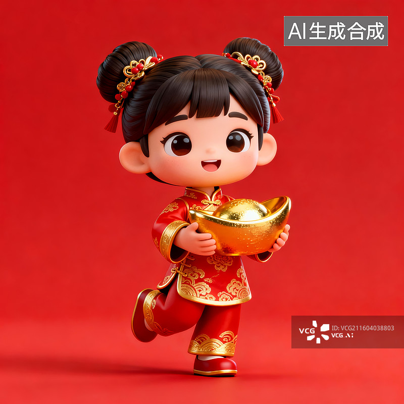 【AI数字艺术】卡通孩子喜庆风新春卷轴展示场景图片素材