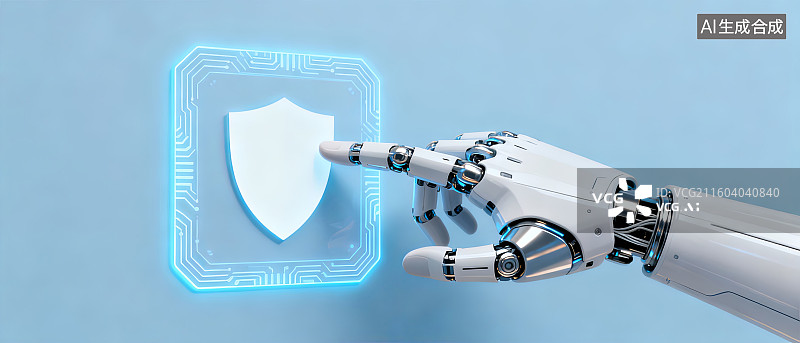【AI数字艺术】机械臂触碰虚拟防护盾图片素材