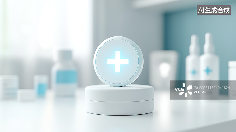 【AI数字艺术】医疗器械背景下的医疗红十字图标和健康保健概念图片素材