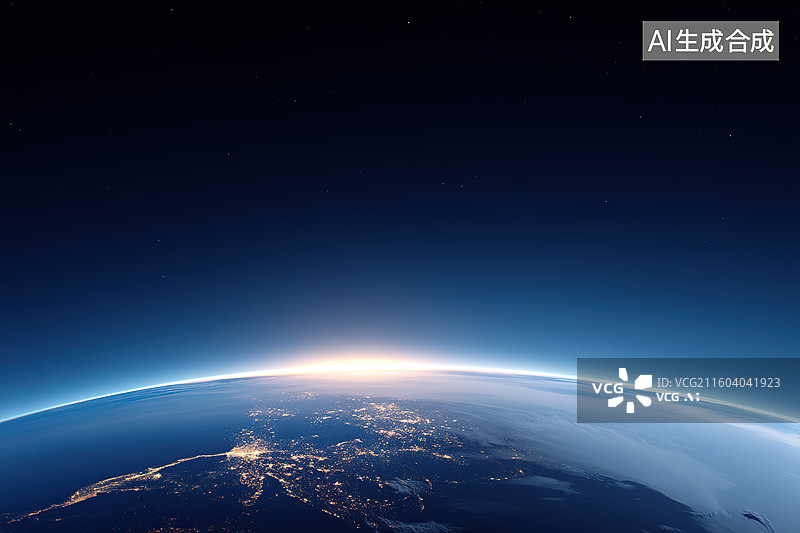 【AI数字艺术】星空背景下的蓝色地球图片素材