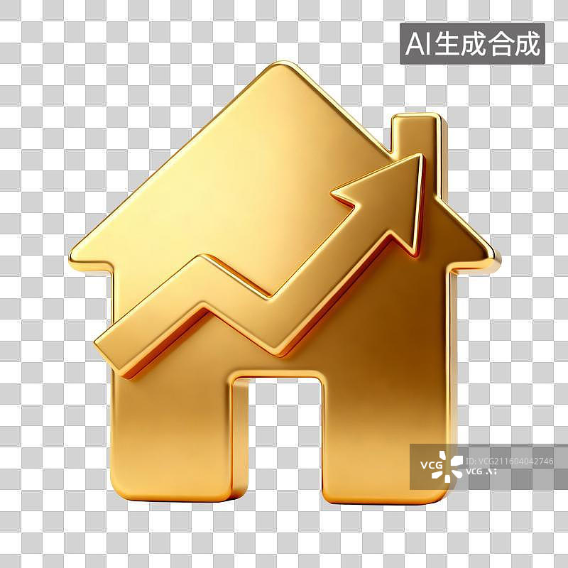 【AI数字艺术】金色立体房屋图标图片素材