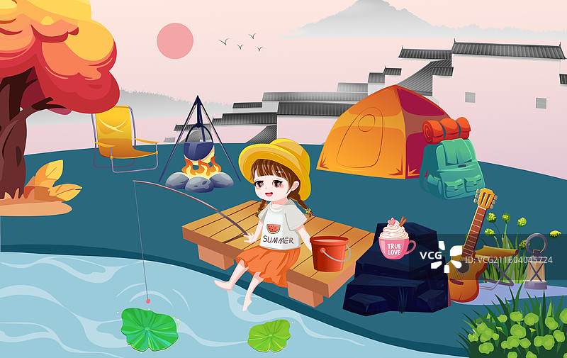 户外垂钓快乐旅行图片素材