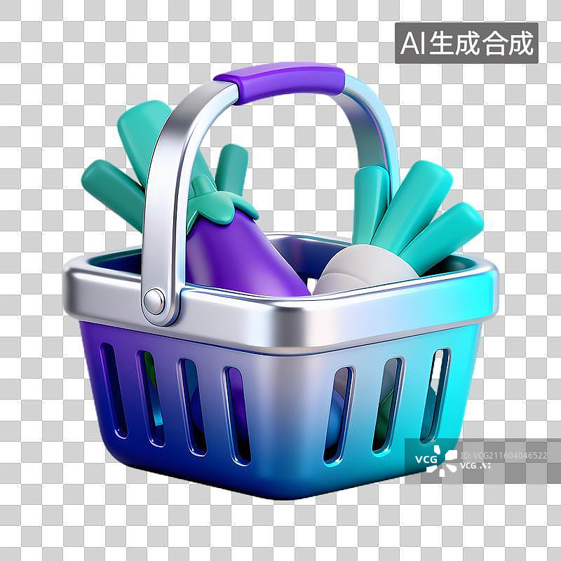 【AI数字艺术】装有新鲜蔬菜的3D购物篮图片素材