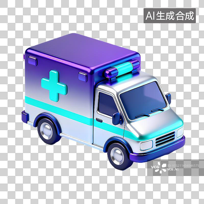 【AI数字艺术】彩色3D渲染救护车模型图片素材