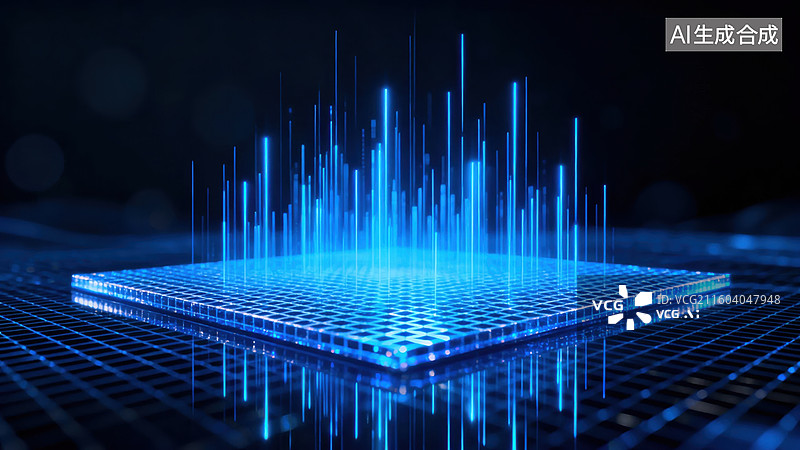 【AI数字艺术】蓝色光栅芯片科技场景图片素材