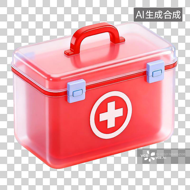 【AI数字艺术】3D家庭药箱医疗医用药品红十字急救箱图片素材