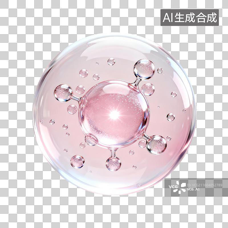 【AI数字艺术】3D渲染粉色分子与透明气泡图片素材