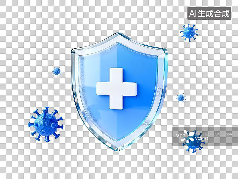 【AI数字艺术】3D盾牌健康卫士抗疫守护，免受病毒入侵图片素材