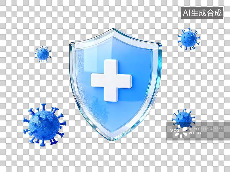 【AI数字艺术】3D盾牌健康卫士抗疫守护，免受病毒入侵图片素材