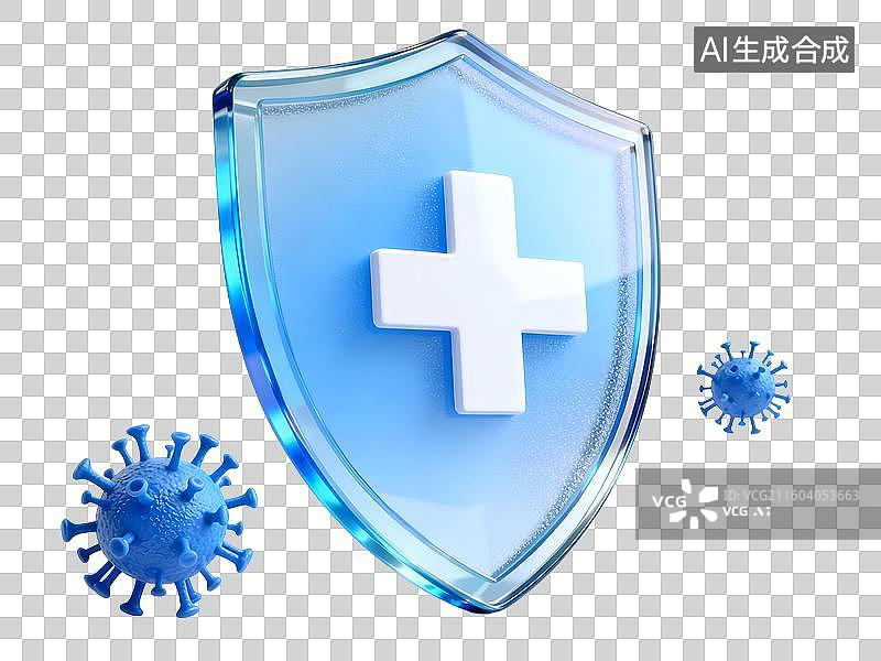 【AI数字艺术】3D盾牌健康卫士抗疫守护，免受病毒入侵图片素材
