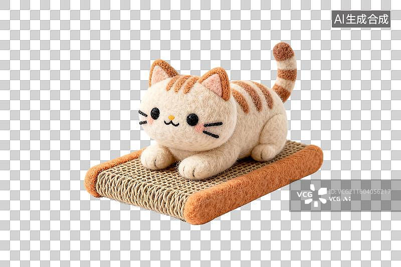 【AI数字艺术】卡通猫爬猫抓板毛毡风格免抠元素图片素材