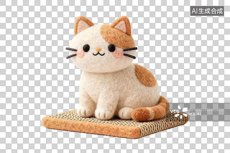 【AI数字艺术】猫坐在猫抓板上毛毡风格免抠元素毛毡风格免抠元素图片素材