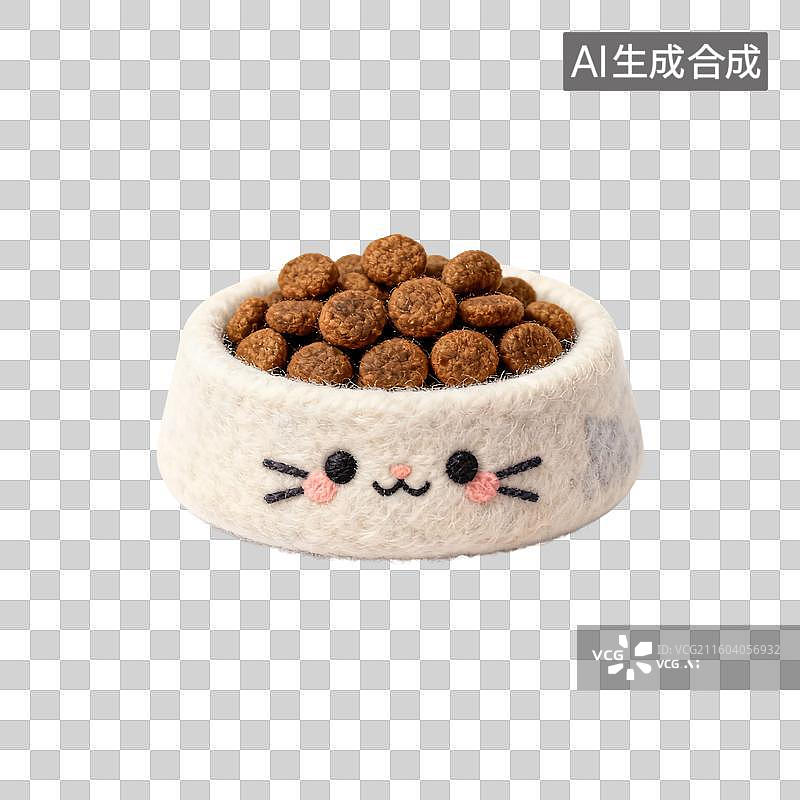 【AI数字艺术】卡通猫粮盆子毛毡风格免抠元素图片素材
