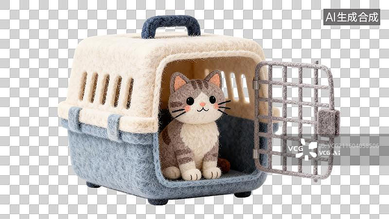 【AI数字艺术】猫宠物托运毛毡风格免抠元素图片素材