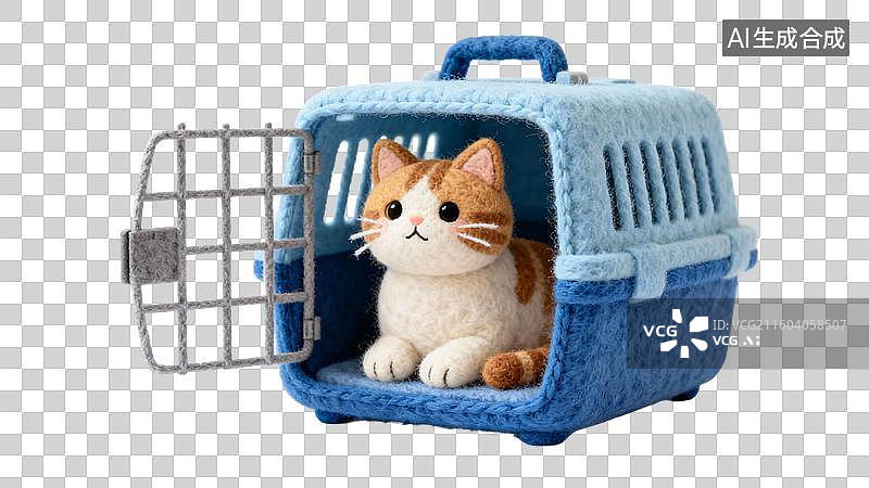 【AI数字艺术】猫宠物托运毛毡风格免抠元素图片素材
