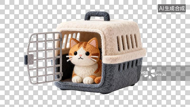 【AI数字艺术】猫宠物托运毛毡风格免抠元素图片素材