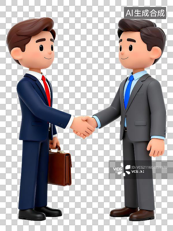 【AI数字艺术】两个商务人士在沟通交流合作3D卡通人物插画元素图片素材