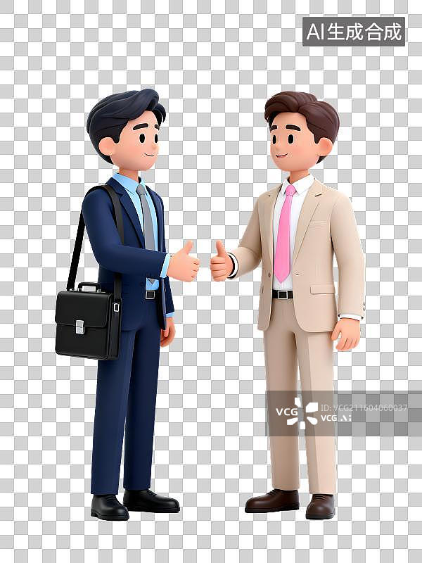 【AI数字艺术】两个商务人士在沟通交流合作3D卡通人物插画元素图片素材
