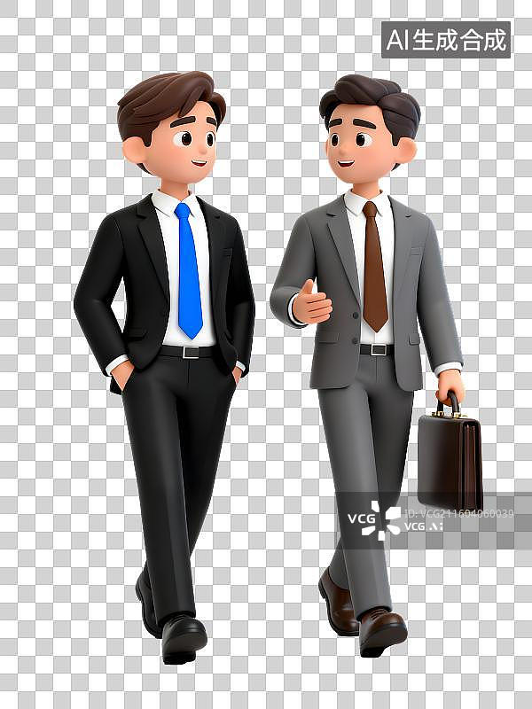 【AI数字艺术】两个商务人士在沟通交流合作3D卡通人物插画元素图片素材