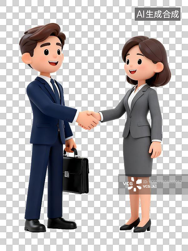 【AI数字艺术】两个商务人士在沟通交流合作3D卡通人物插画元素图片素材