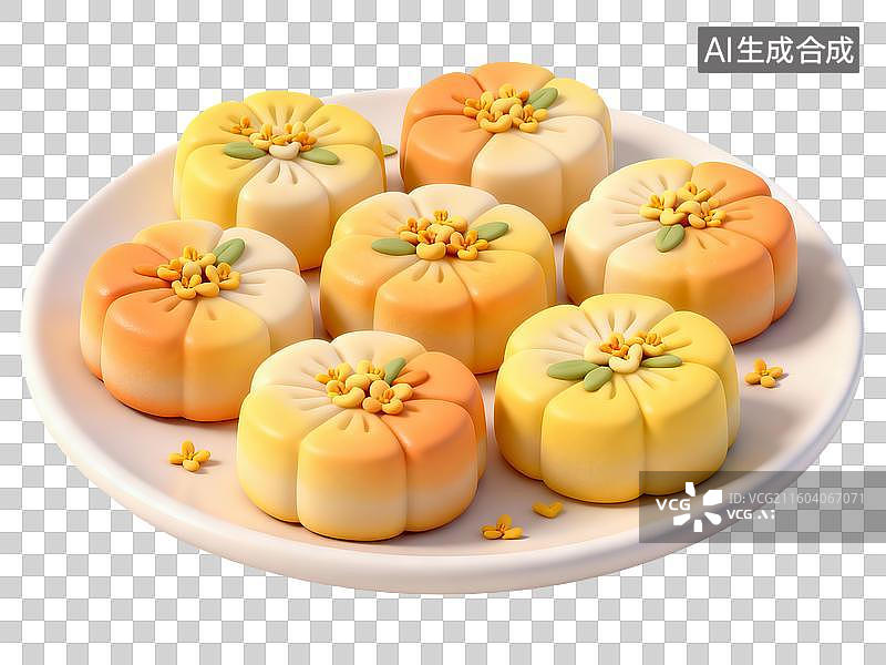 【AI数字艺术】3D粘土风秋分节气元素桂花糕图片素材