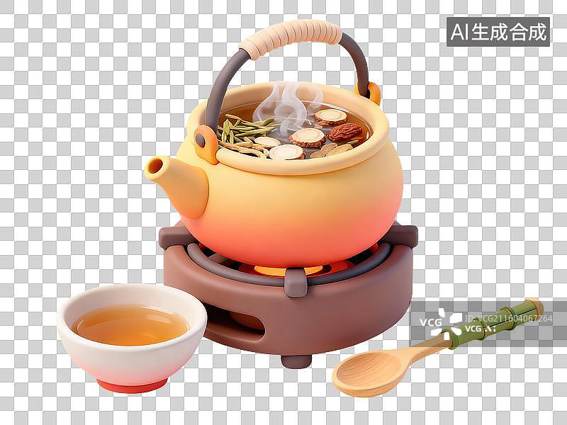 【AI数字艺术】3D粘土风处暑节气煎药茶图片素材