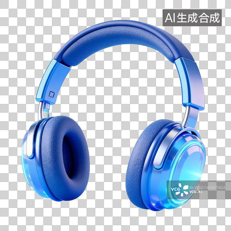 【AI数字艺术】3D蓝色磨砂科技感耳机元素图片素材