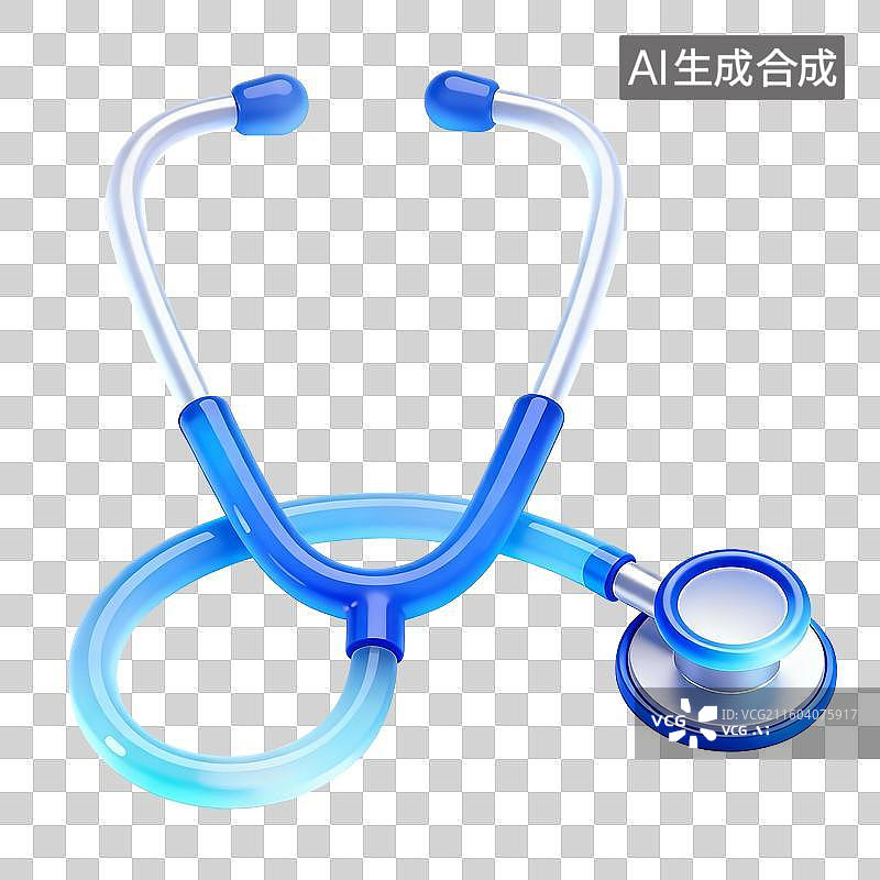 【AI数字艺术】3D轻礼物风蓝色透明医疗听诊器元素图片素材