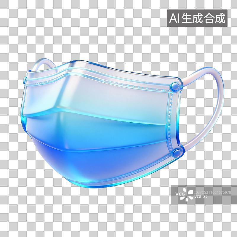 【AI数字艺术】3D轻礼物风蓝色透明医疗口罩元素图片素材