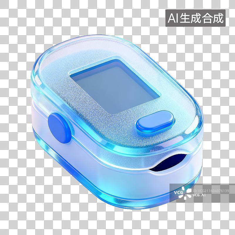 【AI数字艺术】3D轻礼物风蓝色透明医疗血氧仪元素图片素材