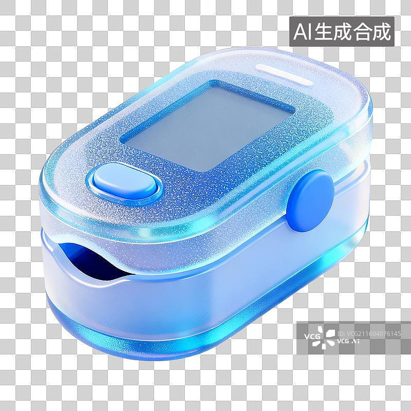 【AI数字艺术】3D轻礼物风蓝色透明医疗血氧仪元素图片素材