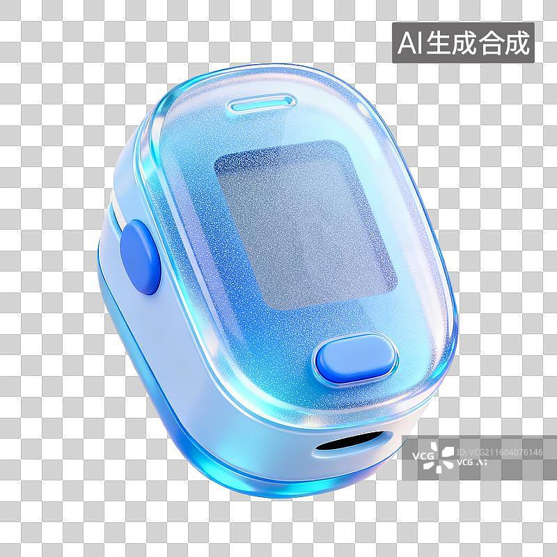 【AI数字艺术】3D轻礼物风蓝色透明医疗血氧仪元素图片素材