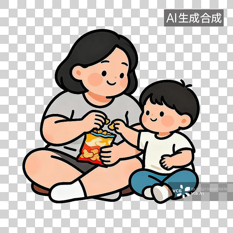 【AI数字艺术】母子共享零食的温馨时刻图片素材