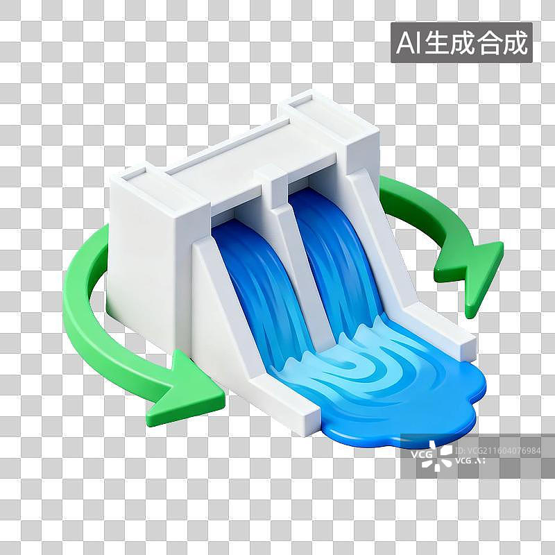 【AI数字艺术】带有水流循环箭头的水坝图片素材
