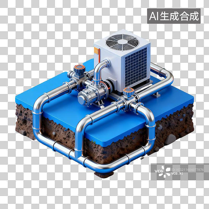 【AI数字艺术】地源热泵系统管道与压缩机图片素材