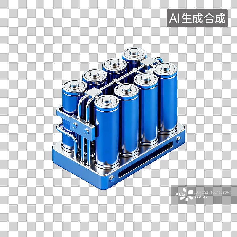 【AI数字艺术】蓝色圆柱电池阵列与金属支架图片素材